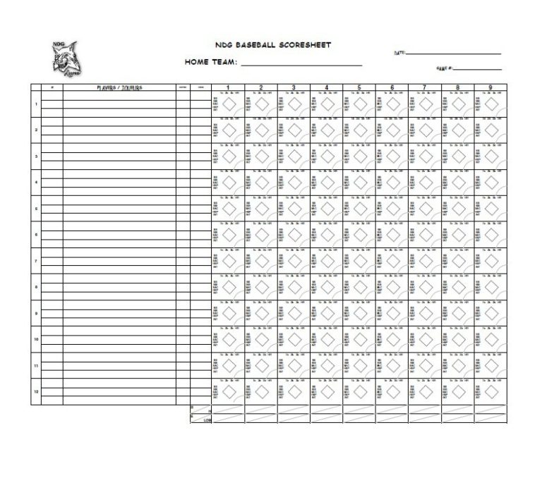 Printable Sheet Baseball Scorecard