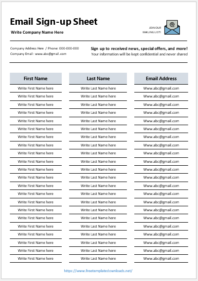 Free Sign-Up Sheet Template 07