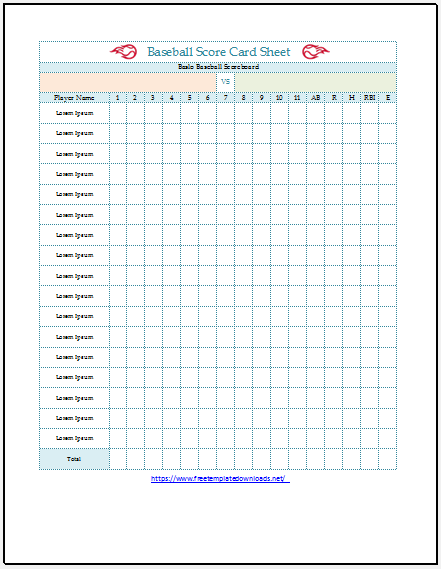 Free Printable Baseball Scoresheet Template 02