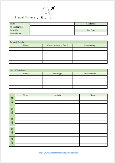 Free Itinerary Template 05
