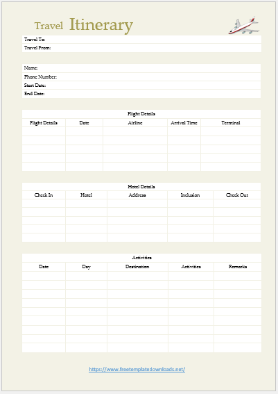 Free Itinerary Template 06