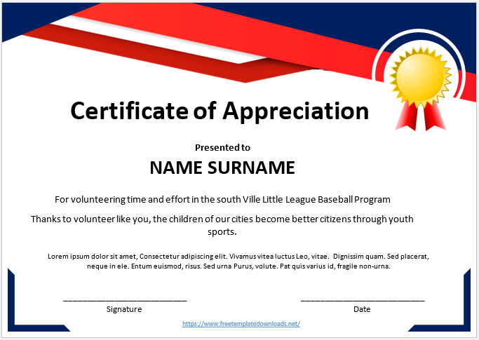 Free Certificate of Appreciation Template 04
