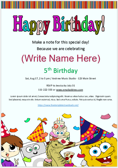 Free Kids Birthday Invitation Template 02