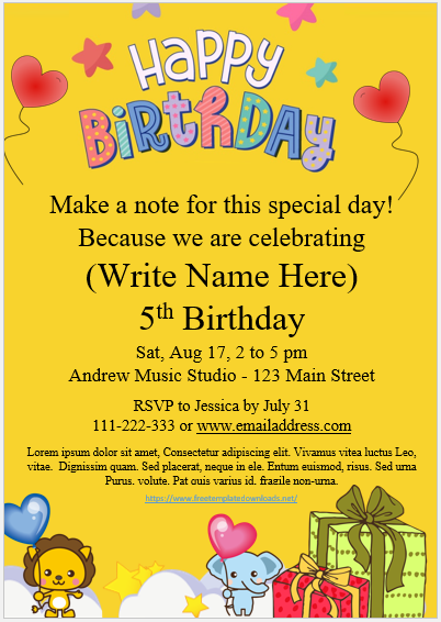 Free Kids Birthday Invitation Template 03