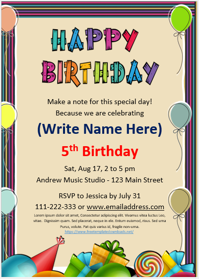 Free Kids Birthday Invitation Template 05