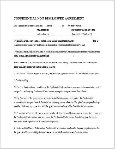 Non-Disclosure Agreement Template 01 - Free Template Downloads