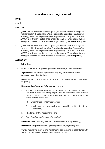 Non Disclosure Agreement Template 20 - Free Template Downloads