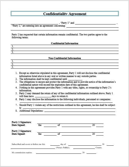 Non Disclosure Agreement Template 22
