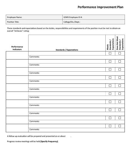 Performance Improvement Plan Template 39 - Free Template Downloads