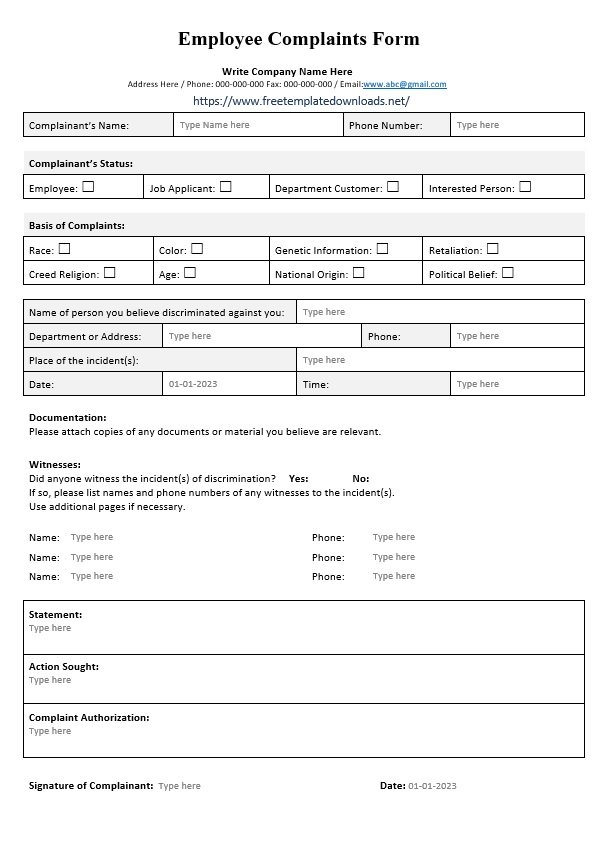 Employee Complaints Form 02
