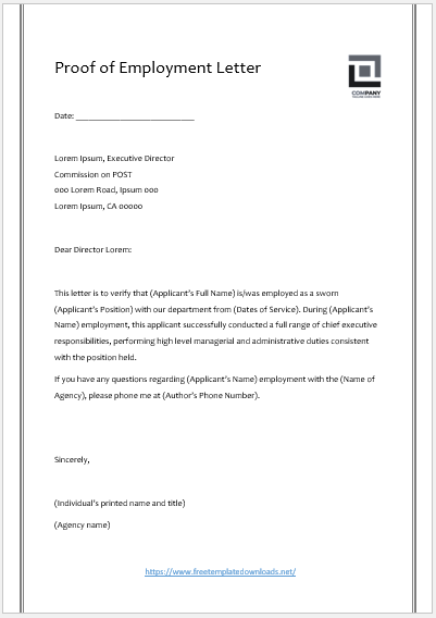 Free Proof of Employment Letter 07