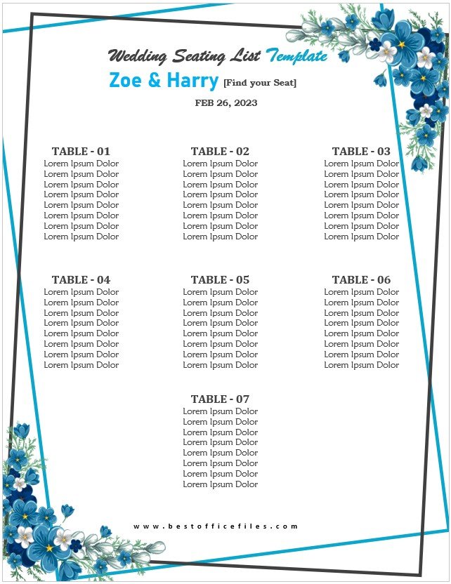 Wedding Seating List Template 01