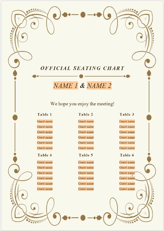 Wedding Seating List Template 02