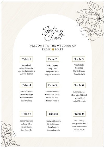 Wedding Seating List Template 03