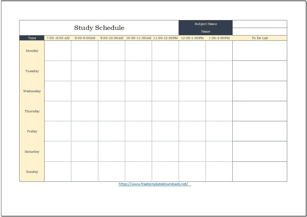 Editable Study Schedule Template