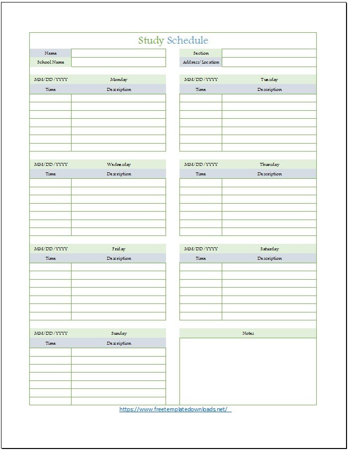 Study Schedule Template in MS Excel