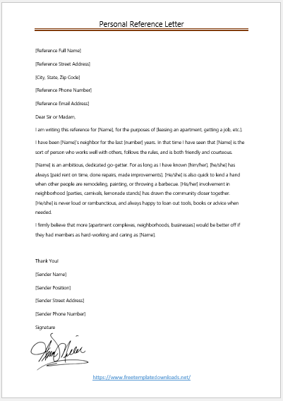 Personal Character Reference Letter Template 04