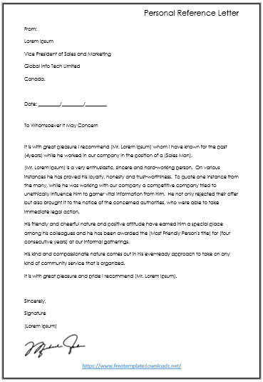 Personal Character Reference Letter Template 05