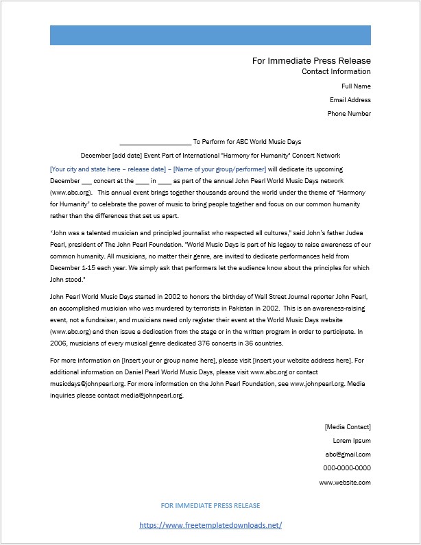 Press Release Template 03