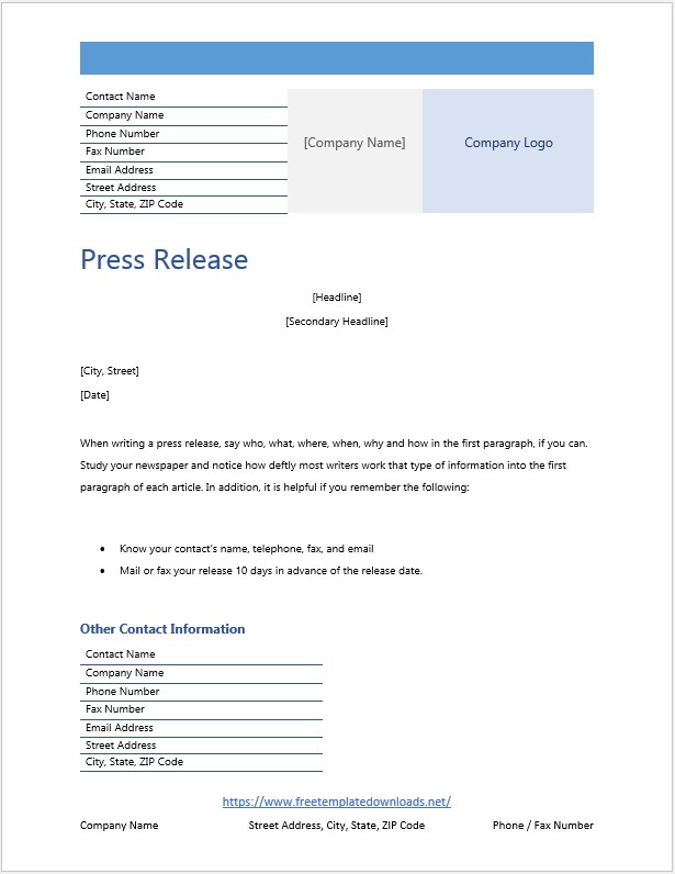 Press Release Template 08