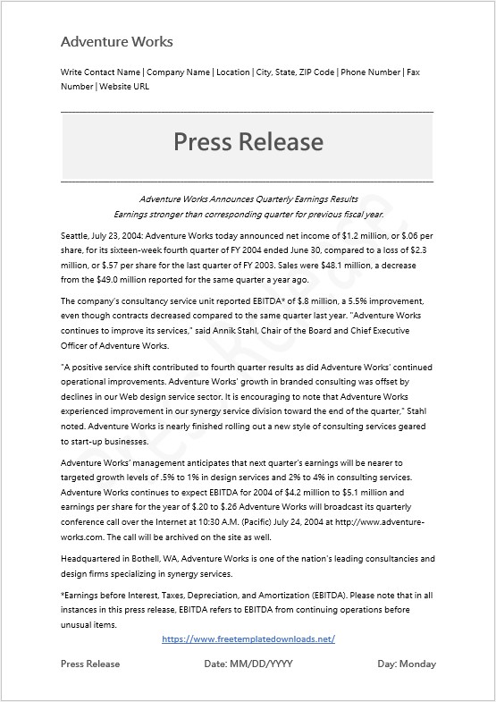 Press Release Template 09