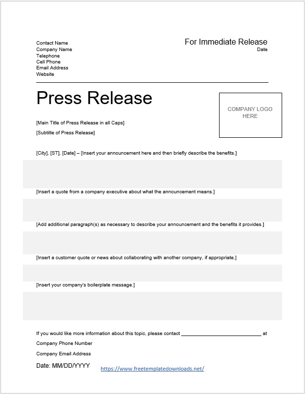 Press Release Template 10