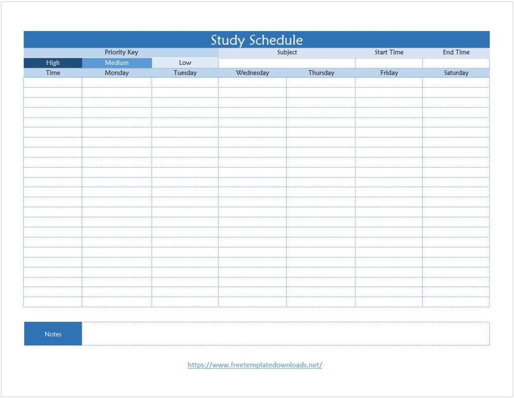 Sample Study Schedule Template 1024x793