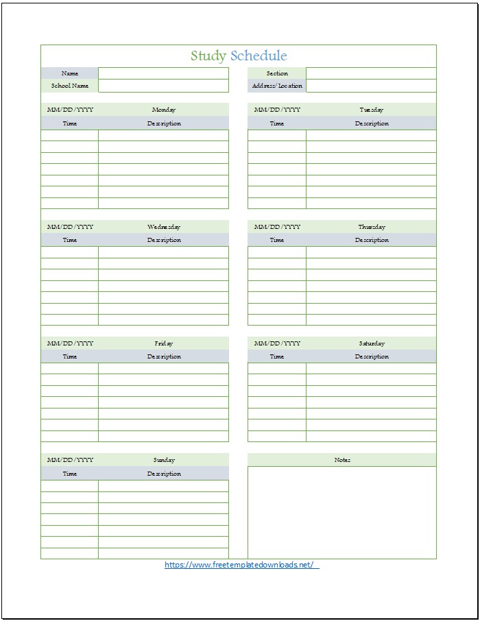 Study Schedule Template in MS Excel