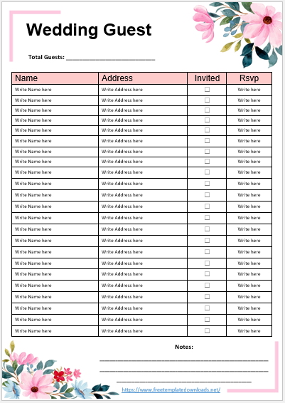 Wedding Guest List Template 01