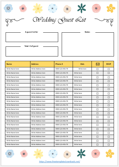 Wedding Guest List Template 02