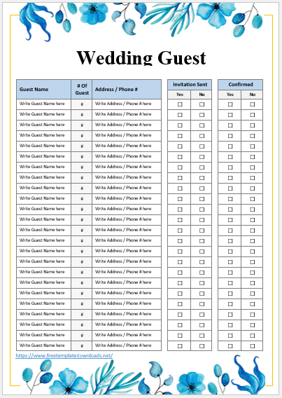 Wedding Guest List Template 03