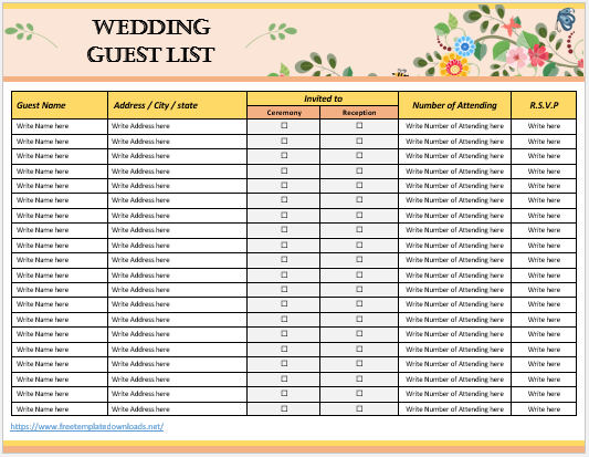 Wedding Guest List Template 04