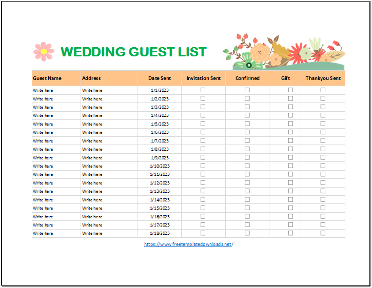 Wedding Guest List Template 05