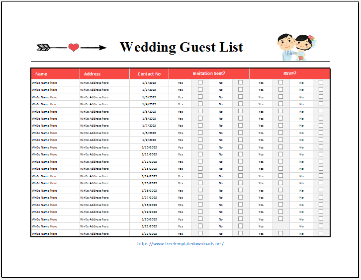 Wedding Guest List Template 06