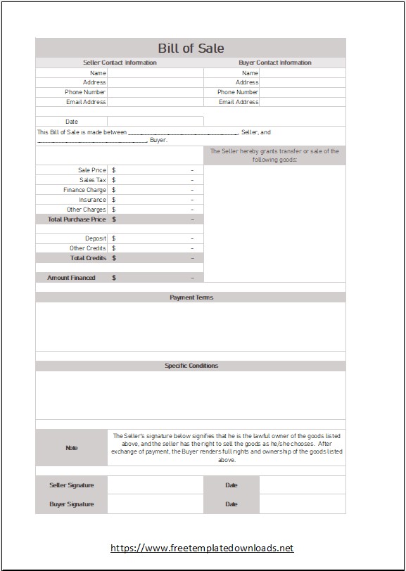 Bill of Sale Template Vol 03