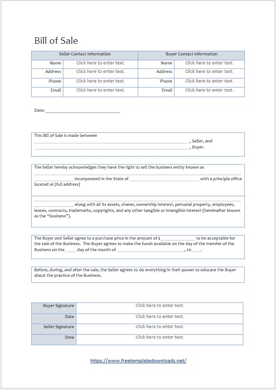 Bill of Sale Template Vol 04