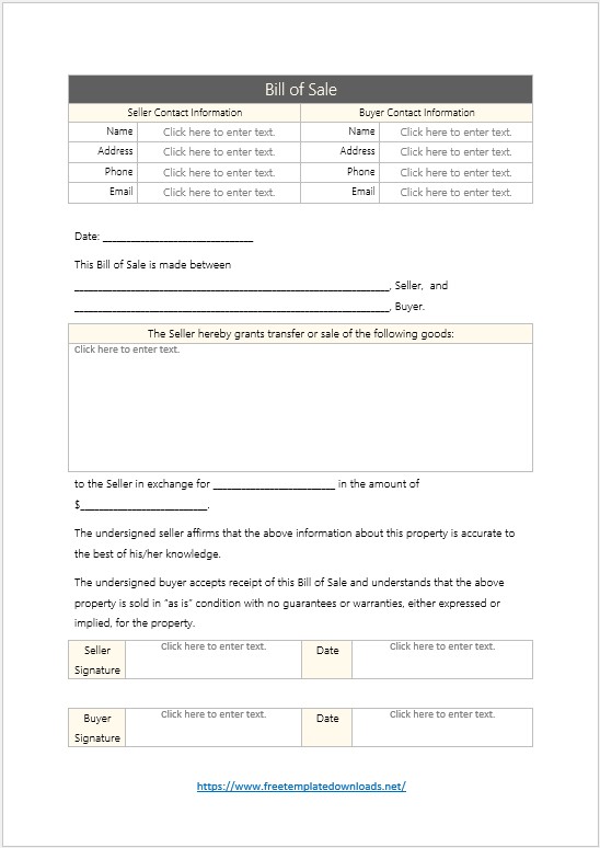 Bill of Sale Template Vol 05