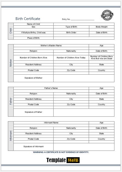 Birth Certificate Template 06