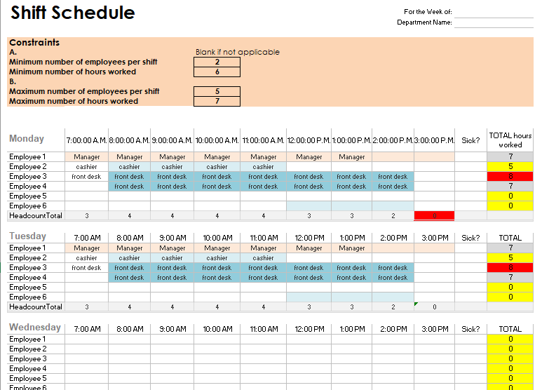 Employee Work Schedule Template