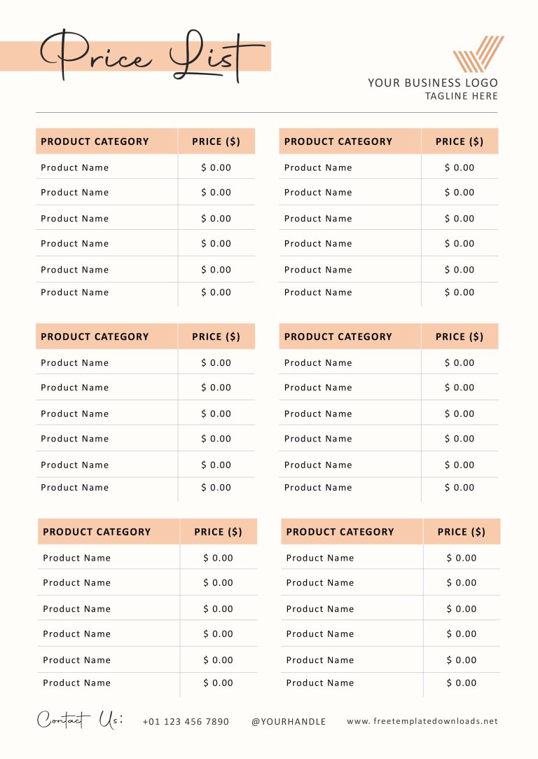 Price List Template Vol 01