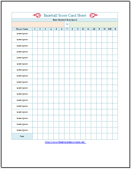 Printable Baseball Scoresheet Template 02