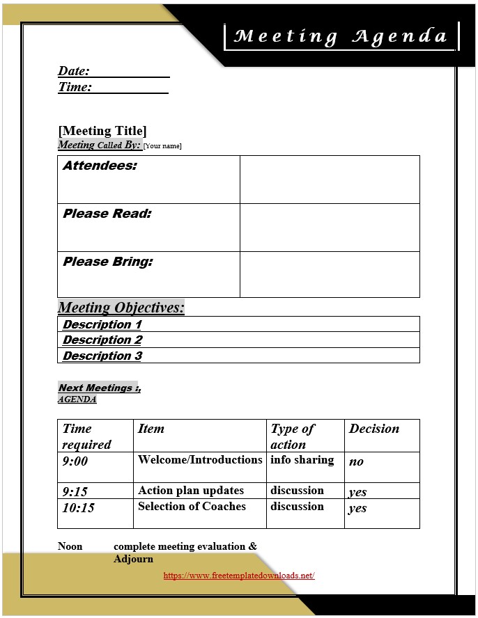 Printable Meeting Agenda Template