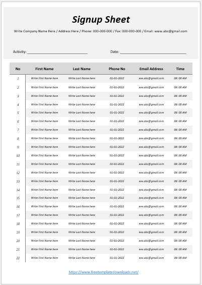 Sign-Up Sheet Template 03