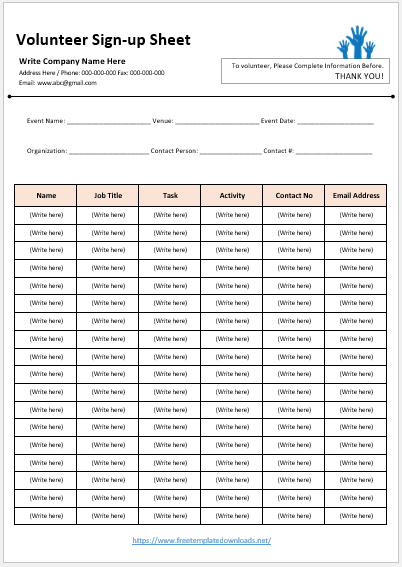 Sign-Up Sheet Template 08