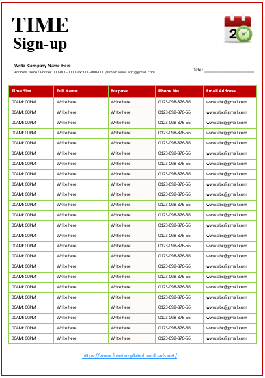 Sign-Up Sheet Template 10