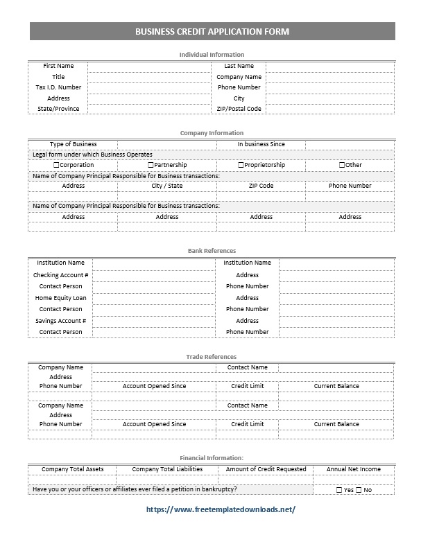 credit application form template 01