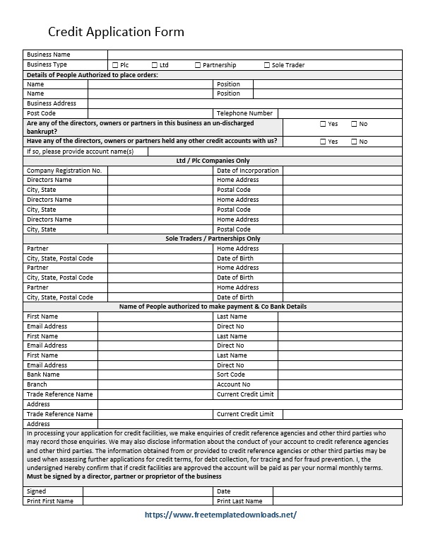 credit application form template 02