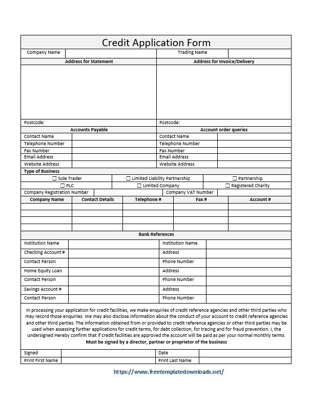 credit application form template 06